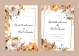vector hand drawn White gold floral wedding invitation card template