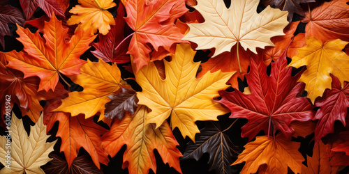 Vibrant autumn foliage with a mix of red  orange  and yellow maple leaves. Abstract natural background.