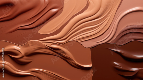 Cosmetic smears of creamy dark skin texture on a beige background