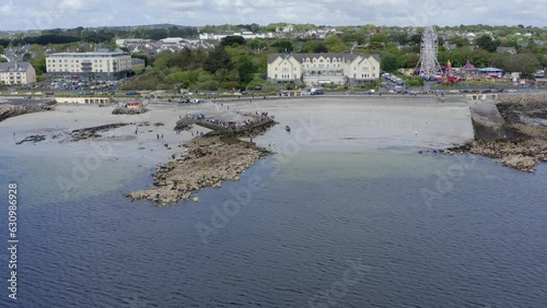 Drone push in towards ladies beach and galway coastal fair grounds photo