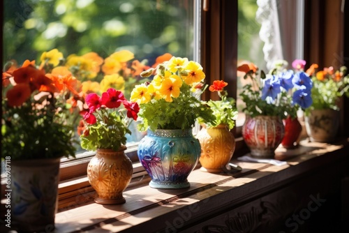 Beautiful pots with flowers.