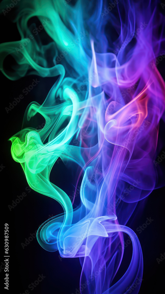 Abstract colorful neon smoke on black background