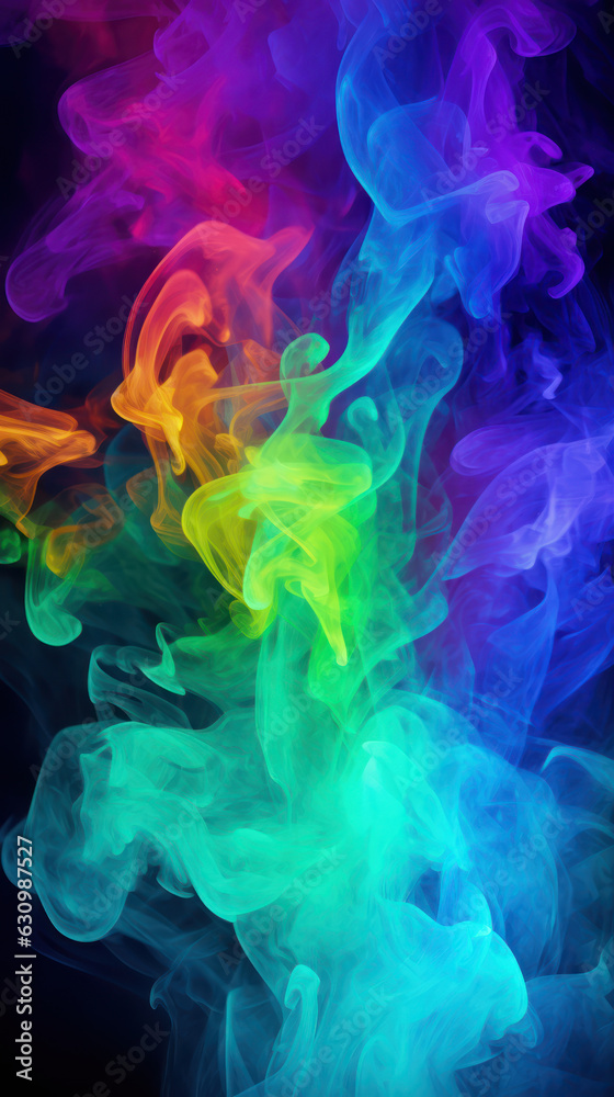 Abstract colorful neon smoke on black background