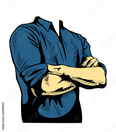 Male torso with the crossed arms vector image. Isolated on white background.