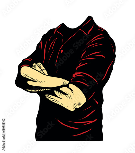 Male torso with the crossed arms vector image. Isolated on white background.