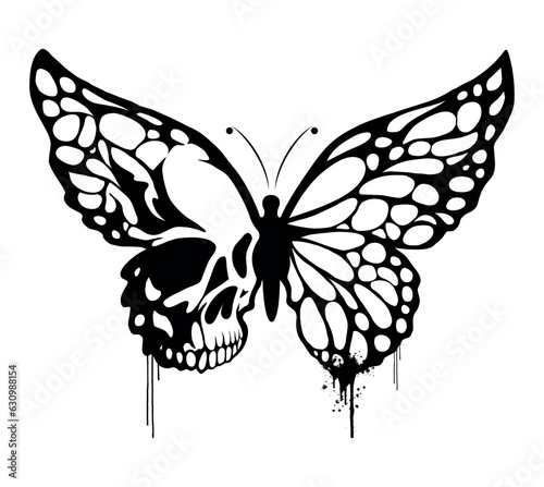Vector butterfly illustration with the human skul on his wing. Isolated on white background.