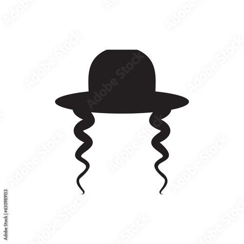 Jewish hat with sideburns icon on a white background