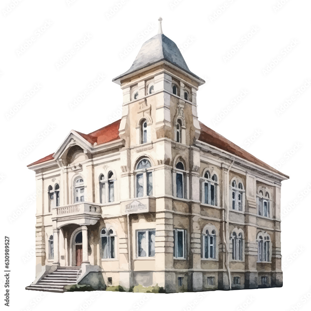 school building watercolor illustration, generative AI school building watercolor illustration, generative AI