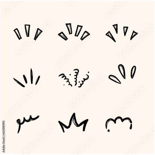 Doodle Swash Black Thin Line Set Termasuk Heart, Stroke, Circle dan Arrow Sign. Ilustrasi vektor photo