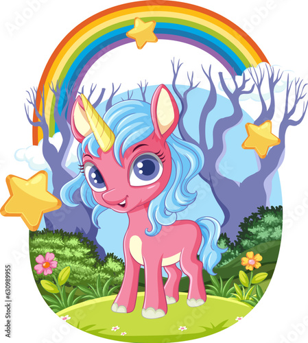 Adorable Cartoon Unicorn with Rainbow