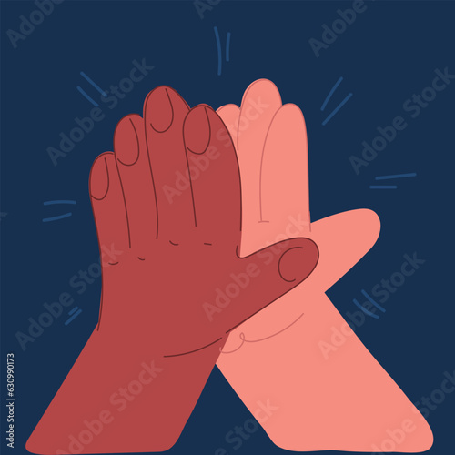Cartoon vector illustration of Two hands giving a high five for great work. Giving a high five as a symbol of great work achievement. People team give hand slapping