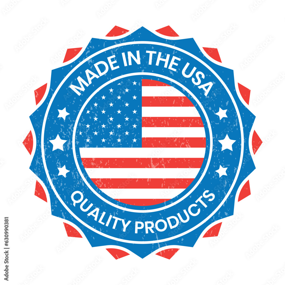 Made In USA Logo, Stamp, Made In The USA Label, Premium Quality Badge, Original Product By United States Of America, National Flag Vector, With Grunge Texture Vector Illustration Made In USA Logo, Stamp, Made In The USA Label, Premium Quality Badge, Original Product By United States Of America, National Flag Vector, With Grunge Texture Vector Illustration