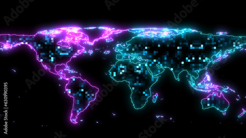 thousand digital tiny light glow global map. concept big data, AI, digital cyber, global cloud