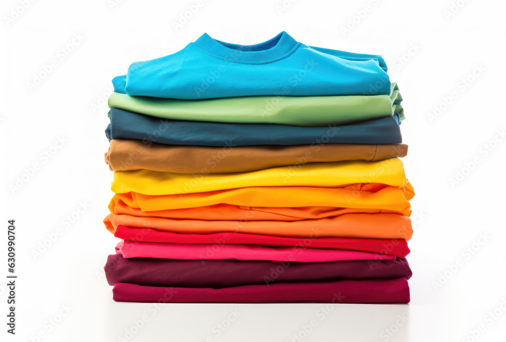 Stack of colorful t-shirt isolated on white background. Stack of colorful t-shirt isolated on white background.