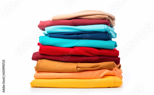  Stack of colorful t-shirt isolated on white background.