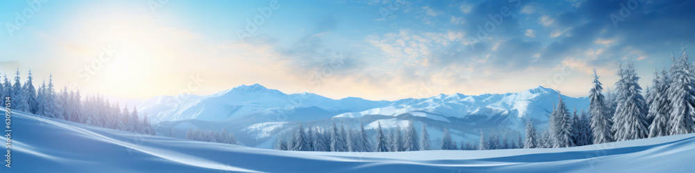 Winter background with sun shine snow scene 