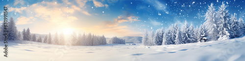 Winter background with sun shine snow scene  © tashechka