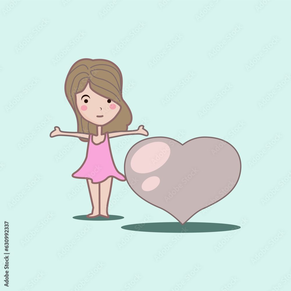 Cute cartoon character of a little girl with love decoration.vector Cute cartoon character of a little girl with love decoration.vector