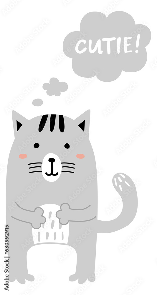 Naklejka premium Cutie cat character. Baby shower card animal mascot
