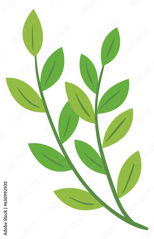Green leaves branch. Cartoon tree plant icon
