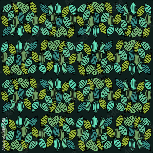 Seamless background in green nature style. Vintage Pattern. geometric ornament. Leaf element. Vector illustration. Use for wallpaper, printed packaging paper, textiles.