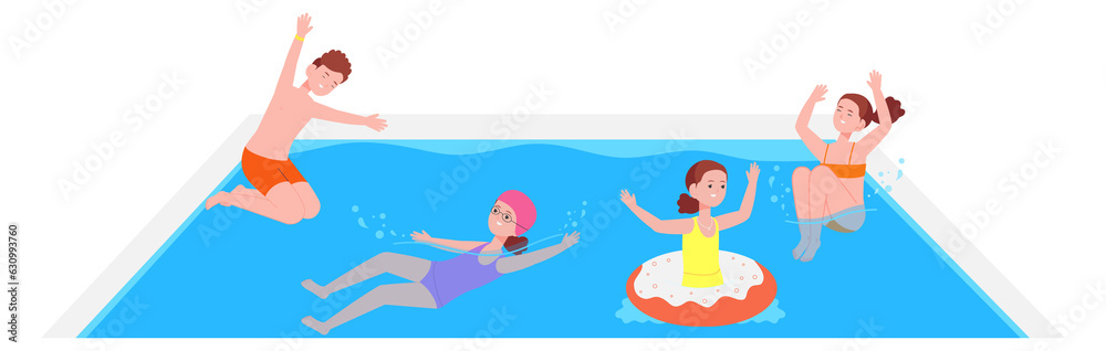 Kids playing in water. Swimming happy children Kids playing in water. Swimming happy children
