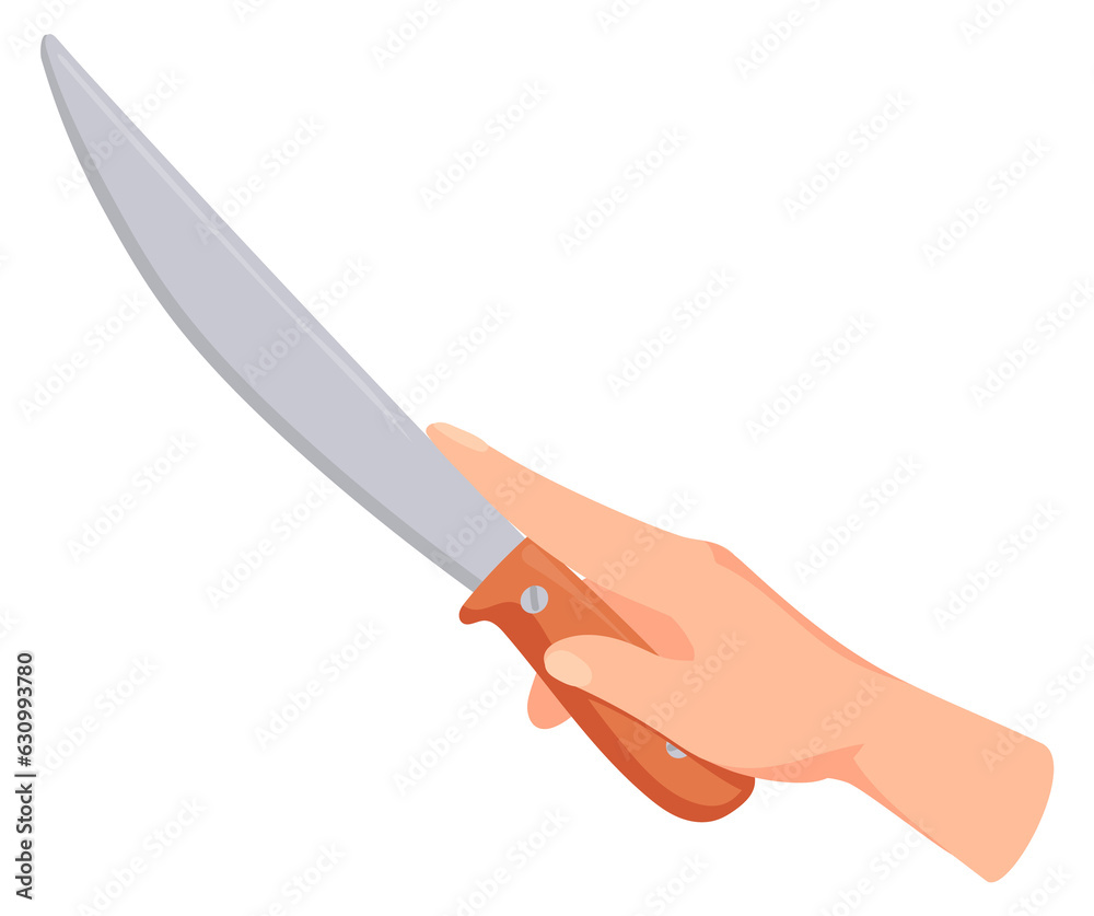Hand hold kitchen knife. Cooking cartoon icon Hand hold kitchen knife. Cooking cartoon icon