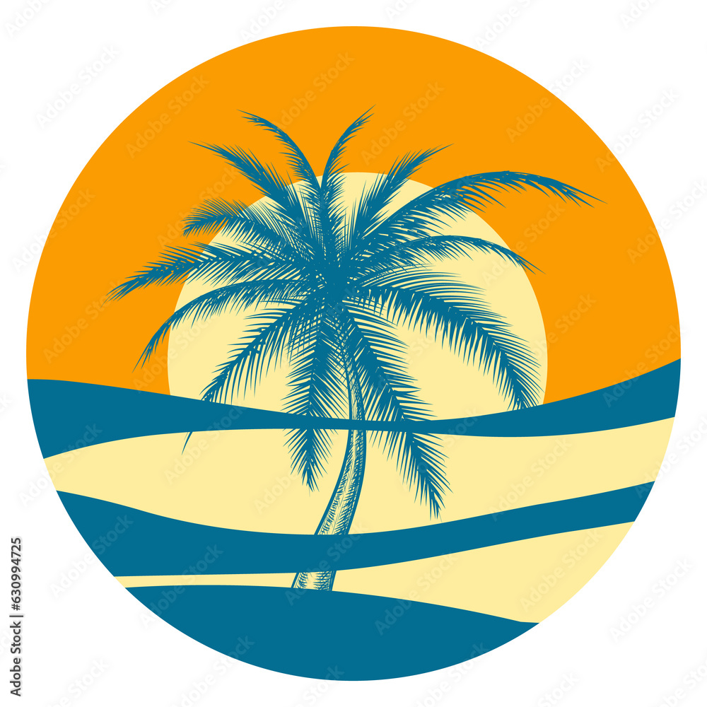Beach paradise logo. Colorful summer vacation emblem