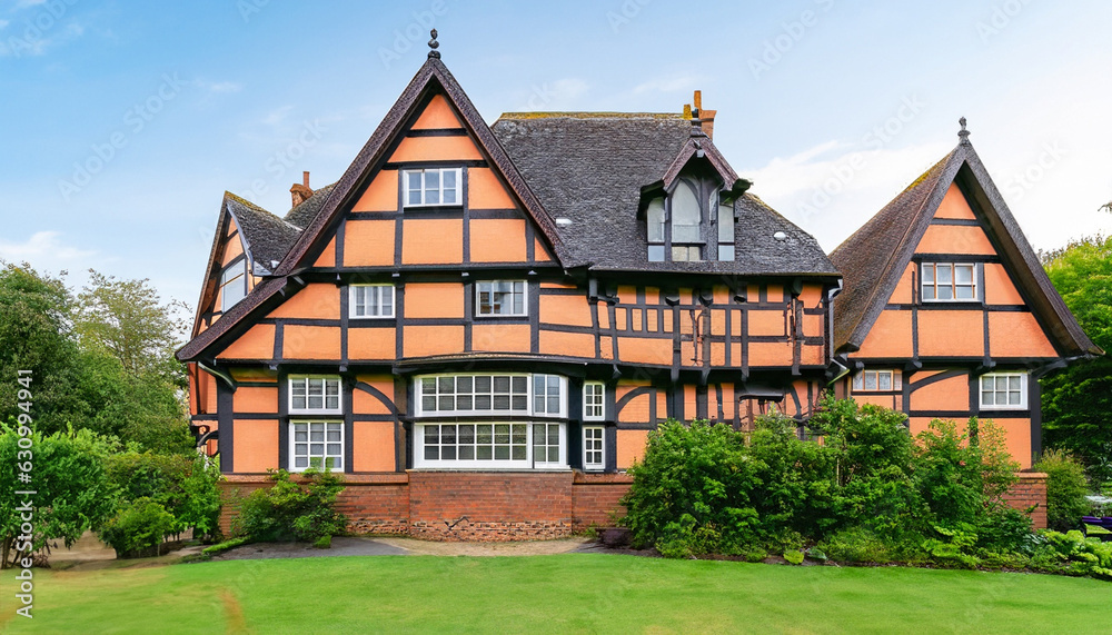  Tudor cottage nestled in the countryside Include a steeply pitched roof, exposed timber beams leaded glass windows and a decorative chimney