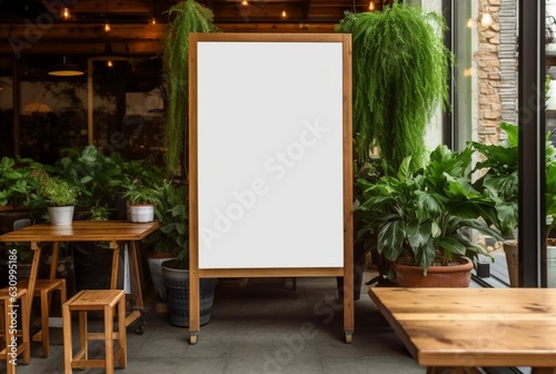 blank menu board near the coffee shop entrance. generative ai