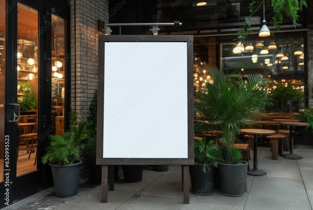 blank menu board near the coffee shop entrance. generative ai blank menu board near the coffee shop entrance. generative ai