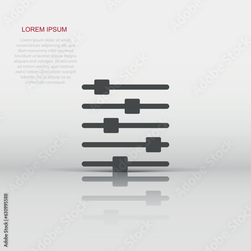 Control volume icon in flat style. Audio adjusting sign vector illustration on white isolated background. Filter business concept.
