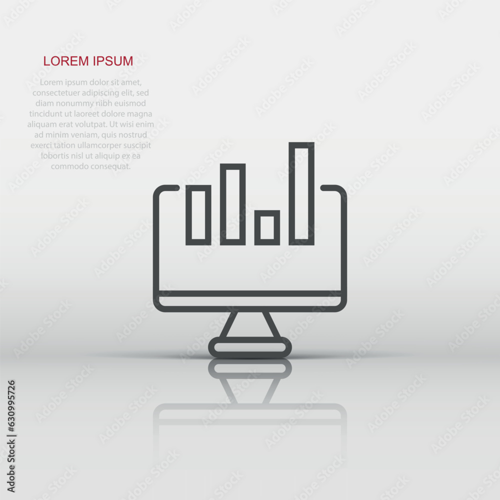 Website analytics icon in flat style. SEO data vector illustration on white isolated background. Computer diagram business concept. Website analytics icon in flat style. SEO data vector illustration on white isolated background. Computer diagram business concept.