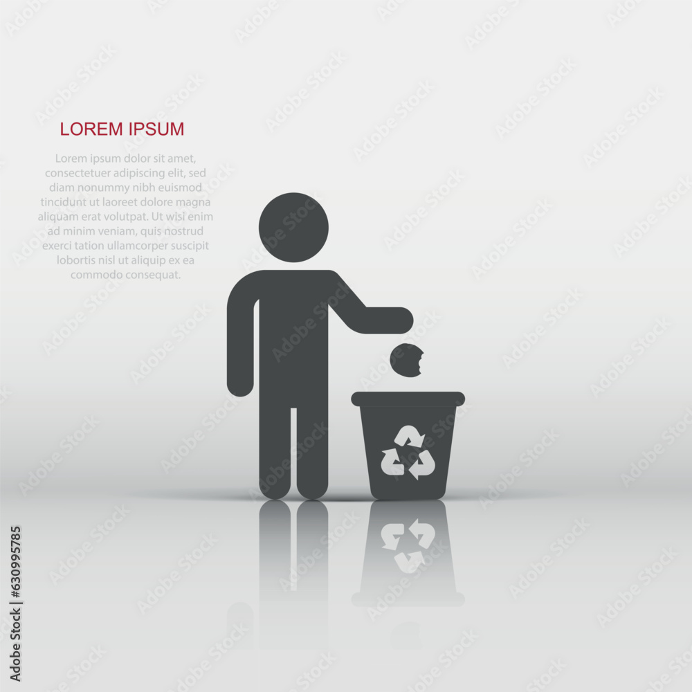 Garbage bin with people icon in flat style. Recycle vector illustration on white isolated background. Trash basket sign business concept. Garbage bin with people icon in flat style. Recycle vector illustration on white isolated background. Trash basket sign business concept.