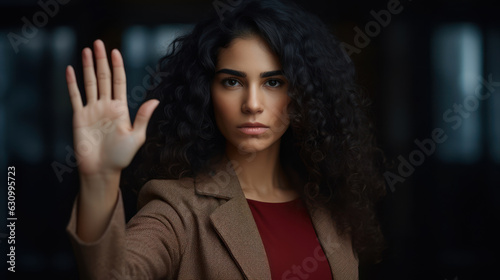 Woman showing stop gesture. Prohibition symbol.  © tashechka