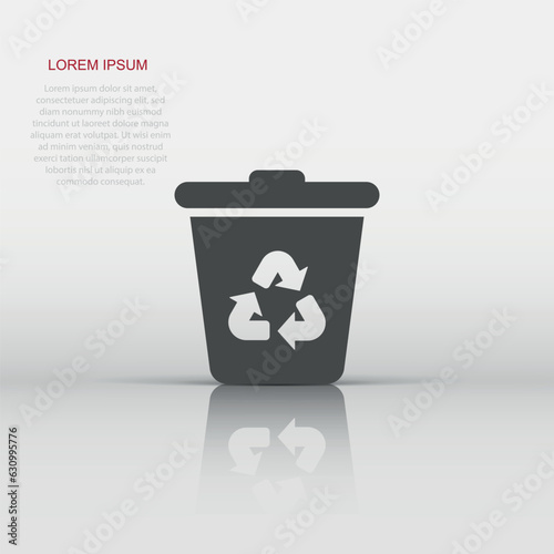 Garbage bin icon in flat style. Recycle vector illustration on white isolated background. Trash basket sign business concept.