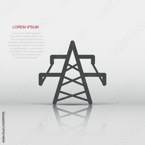 Electric tower icon in flat style. Power station vector illustration on white isolated background. High voltage sign business concept.