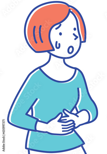 痛くてお腹を押さえる若い女性