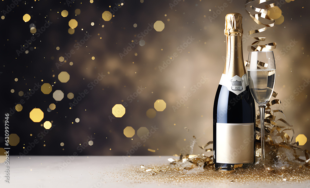 champagne bottle and champagne 2025 ilustração do Stock Adobe Stock