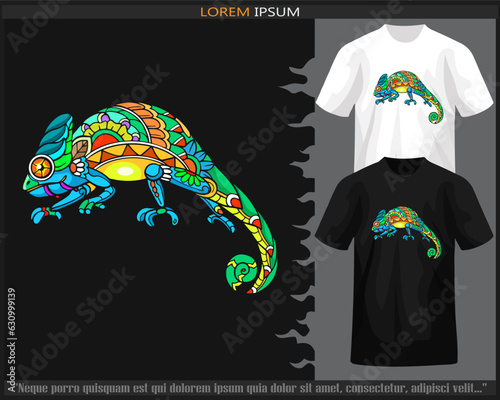 Colorful chameleon mandala arts isolated on black and white t shirt.