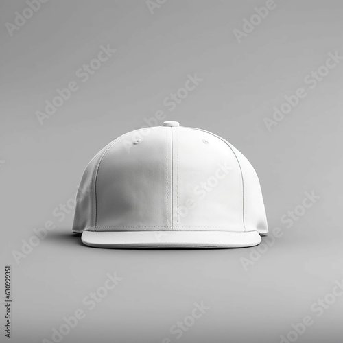 hite Snapback Cap Mockup On A Grey Background Front View. photo