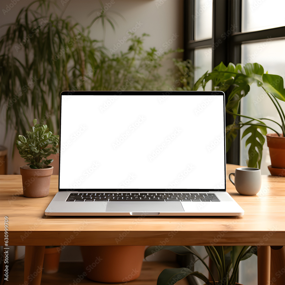 transparent laptop screen mockup on wooden desk transparent laptop screen mockup on wooden desk