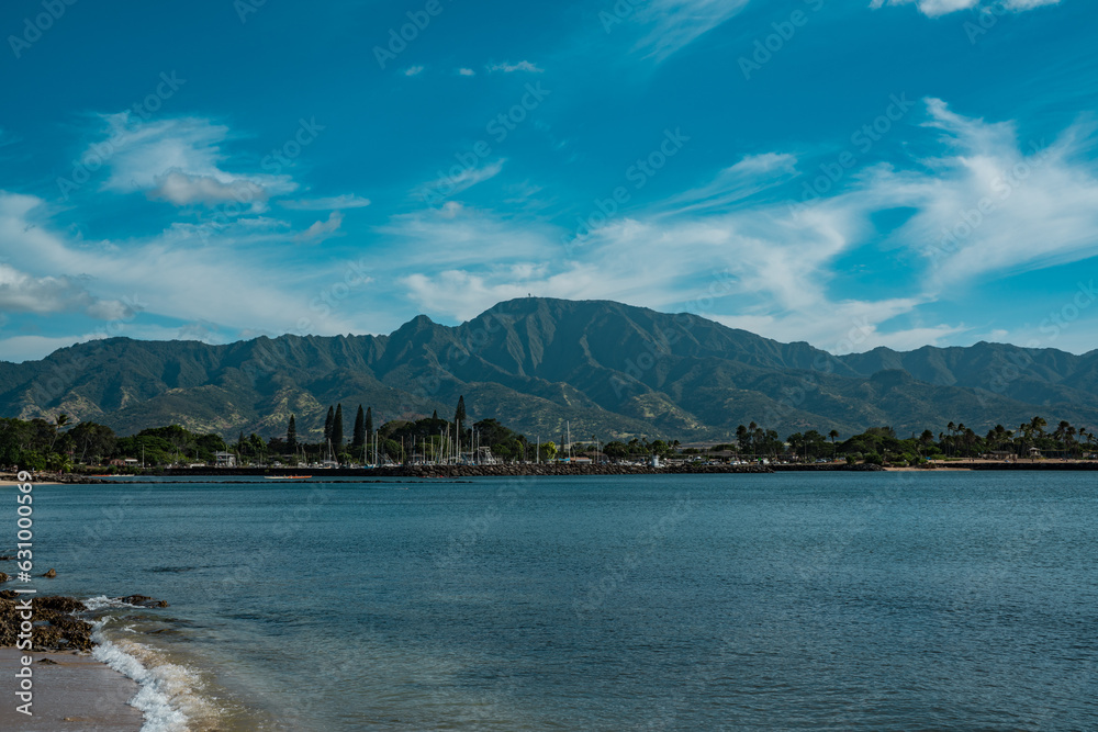 Haleʻiwa Beach Park, North Shore Hawaii. Kaʻala or Mount Kaʻala is the highest mountain on the island of Oahu. Waianae Range Haleʻiwa Beach Park, North Shore Hawaii. Kaʻala or Mount Kaʻala is the highest mountain on the island of Oahu. Waianae Range