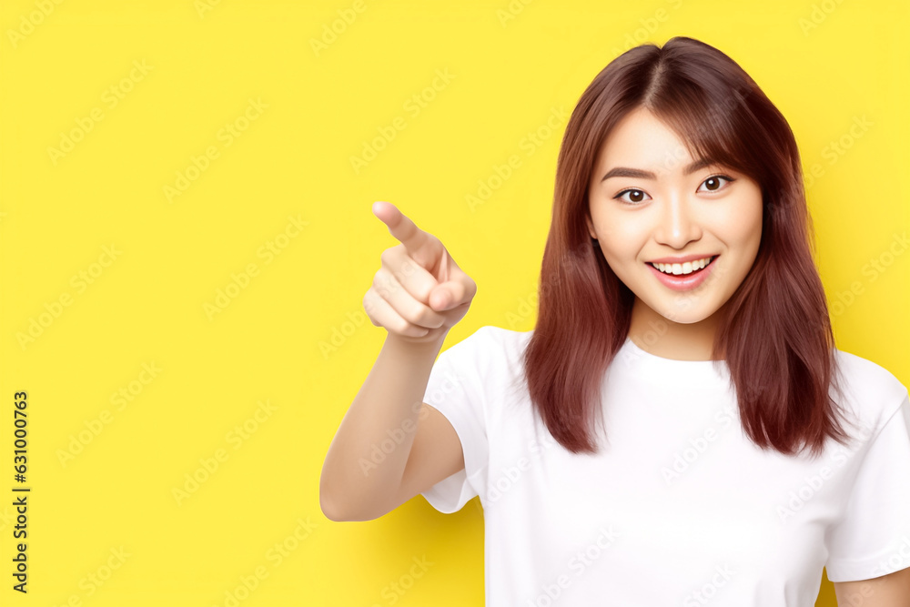 Young woman wears tshirt and holding a blank paper at the purple and yellow background. Woman standing and holding paper in front of face. Generative AI. Young woman wears tshirt and holding a blank paper at the purple and yellow background. Woman standing and holding paper in front of face. Generative AI.