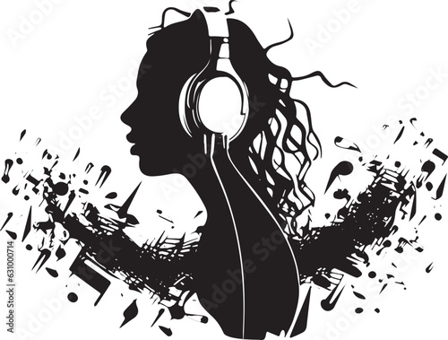 silhouette of a girl in headphones around a note