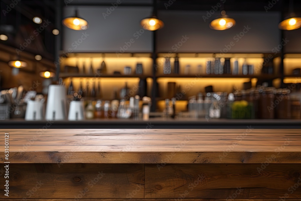 Background for advertising food products on the background of a store, bar, cafe, wooden tabletop, blurred background. Background for advertising food products on the background of a store, bar, cafe, wooden tabletop, blurred background.