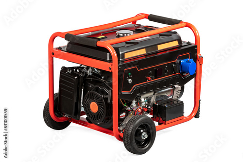 Portable red electric generator isolated on white for backup energy