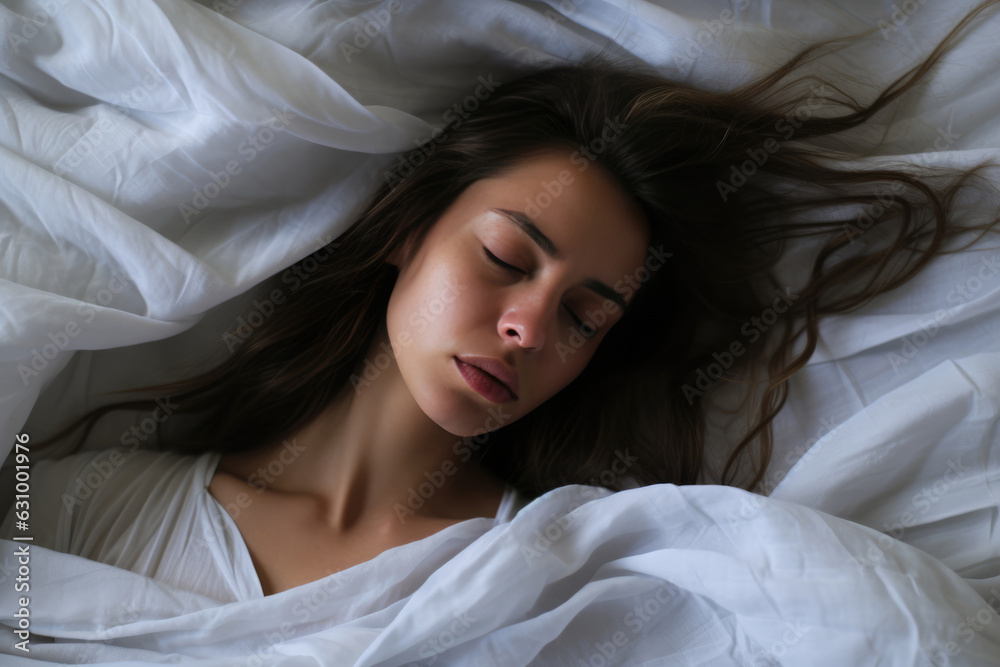 Woman Laying In Bed With Her Eyes Closed. The Girl Is Sick With Fever. Sickness, Fever, Woman In Bed, Relief, Rest, Comfort, Exhaustion, Worry Woman Laying In Bed With Her Eyes Closed. The Girl Is Sick With Fever. Sickness, Fever, Woman In Bed, Relief, Rest, Comfort, Exhaustion, Worry