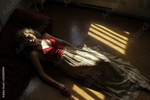 Woman Lies On The Floor In Modern Room Fainting . Fainting, Woman Power, Modern Home Decorating, Feminism, Mental Health, Domestic Abuse, Gender Equality, Floor Coverings