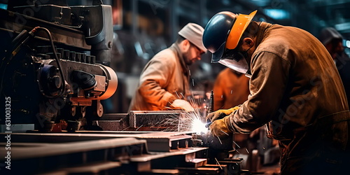 Slika na platnu work crew working with heavy metallurgical equipment
